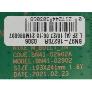 MAIN PARA SMART TV SAMSUNG 4K RESOLUCION ( 3840x2160 ) UHD / NUMERO DE PARTE BN94-16906X / BN41-02902A / BN9416906X / 16906X / 011006952331 / PANEL CY-TT065FMEV2H / DISPLAY HV650QUB-S9B / MODELO QN65Q8DAAFXZA BA05